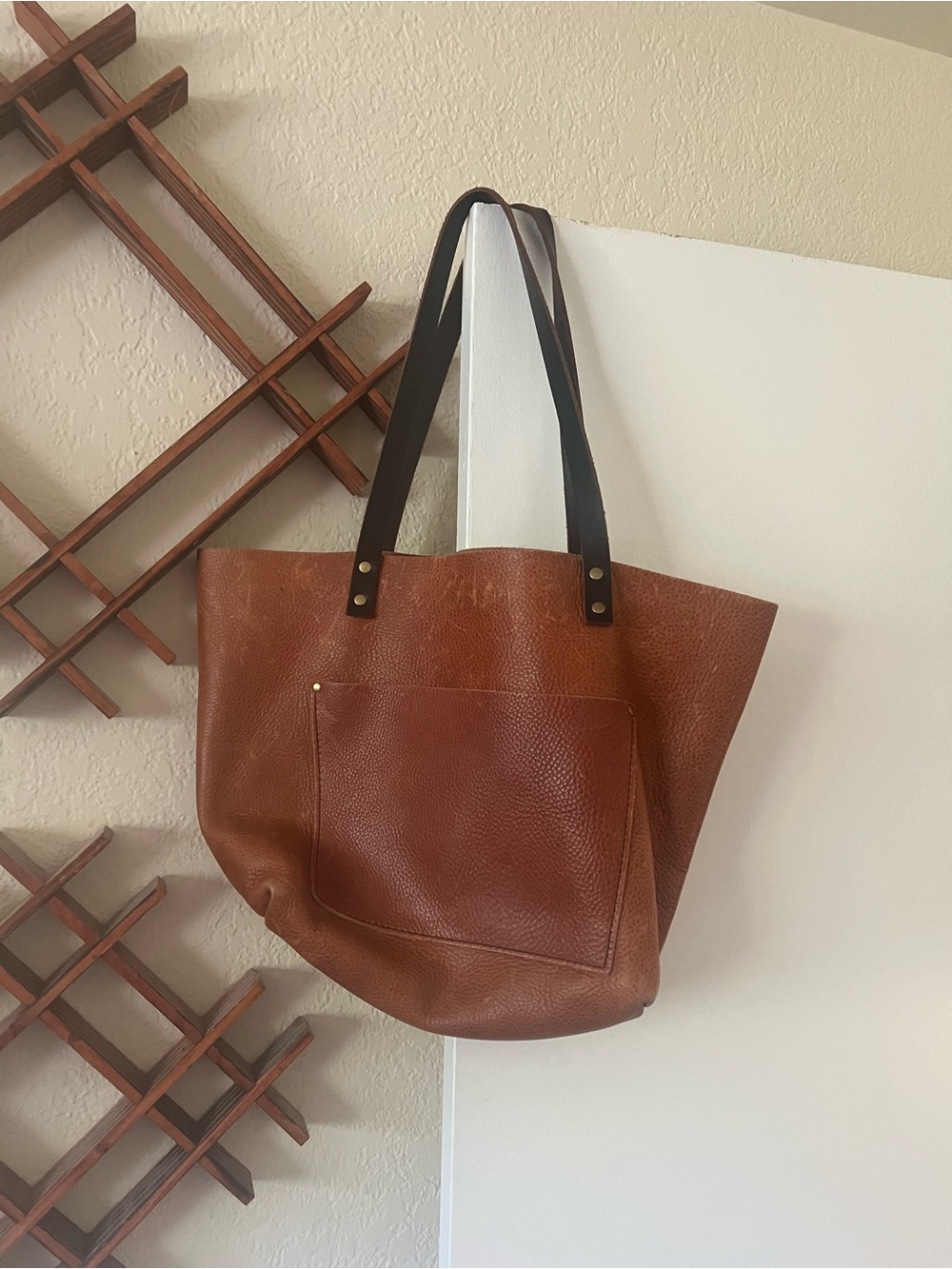Portland Leather Brown Tote Bag with Black Straps